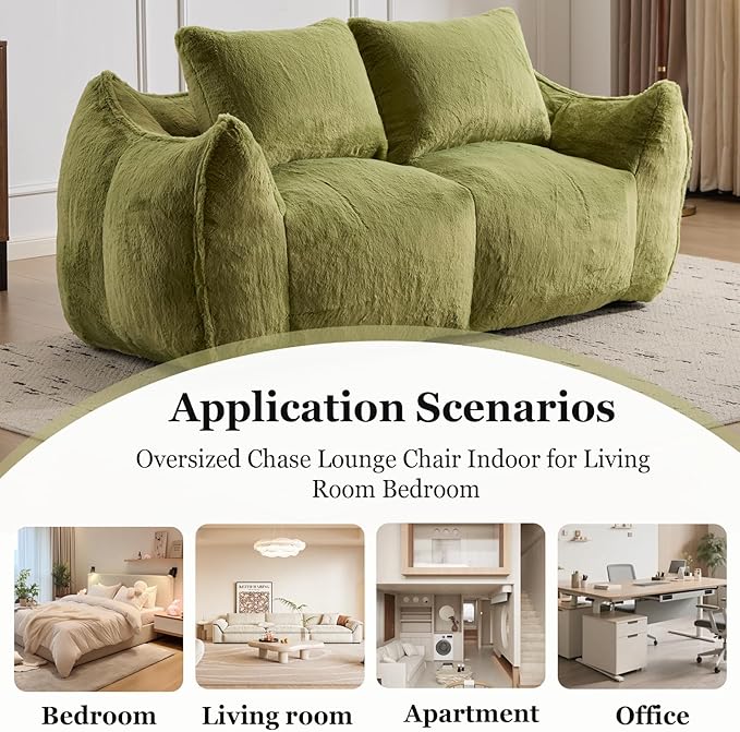 75 Inch Loveseat Bean Bag Couch for Adults Oversized Compressed Boneless Sofa Couch in a Box for Living Room Bedroom Apartment Soft FluffyNo Assembly (Green)