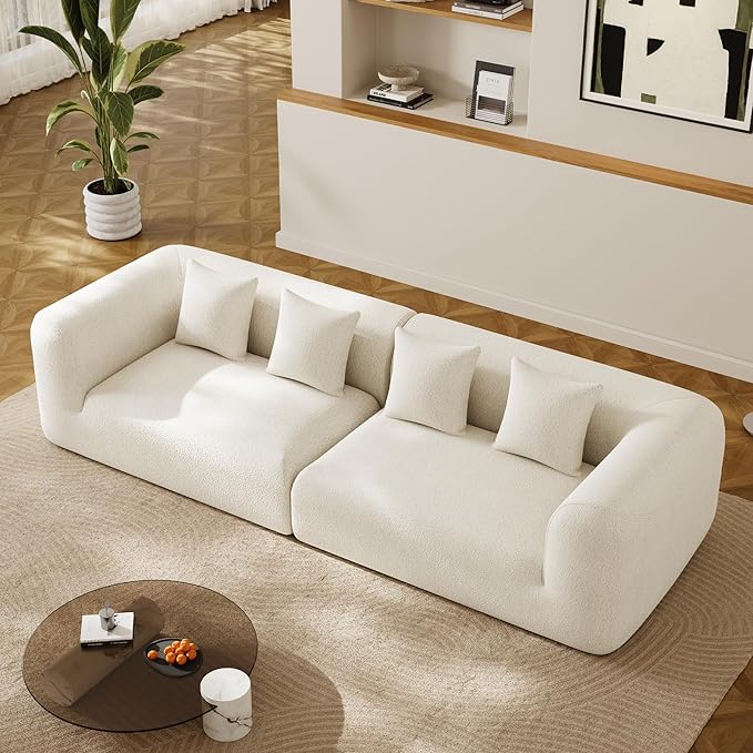 120 Curved Sectional Sofa Cream Cloud Couches Boneless Sectional Couch for Living Room Modular Curved Couch Oversized Comfy Modern Sofa Plush Chenille with 4 Pillows Beige