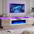 70 Modern Fireplace TV Stand with 36 Electric Fireplace for TVs Up to 80 inch Luxury LED Light Entertainment Center with High Gloss Cabinet (Grey with White Fireplace 70 (8 Acrylic Posts))