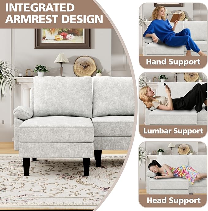 115 Modular Sectional Sofa U Shaped Sectional Comfy Couch for Living Room Convertible Modular Sofa Couch with Ottomans and Chaise High Supportive &amp Soft Sponge 6 Seats Beige
