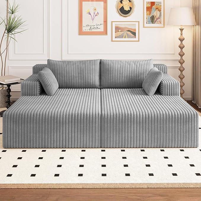70.8 Oversized Double Chaise Lounge Indoor Upholstered Deep Seat Cloud Couch Corduroy Lounge Chair Modern Sofa Bed Loveseat Sleeper Chair for Living Room Bedroom Apartment Light Gray