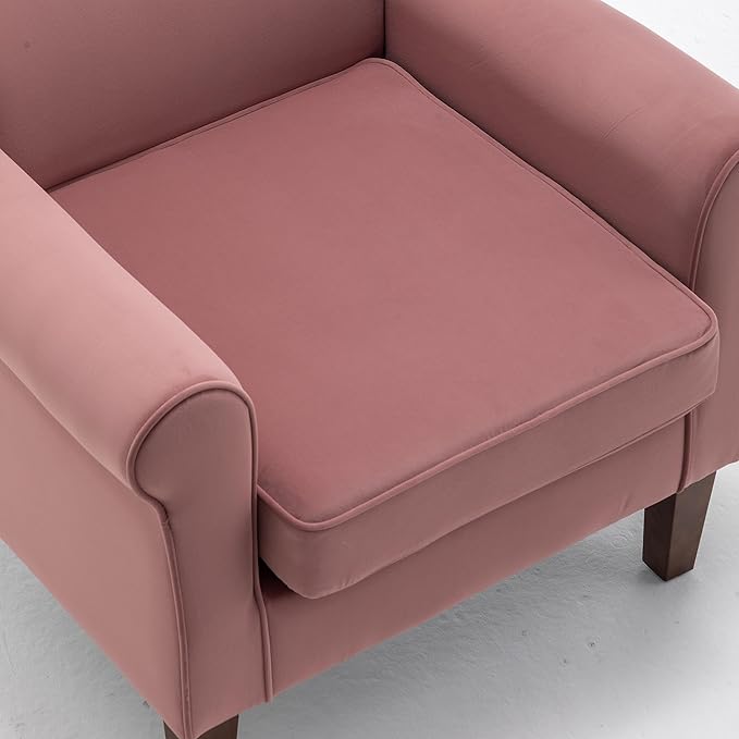 Classic Accent Armchair with Birch Wood Frame and Comfortable Rolled Armrests Arm Chairs for Living Room Bedroom and Office Decor Rose