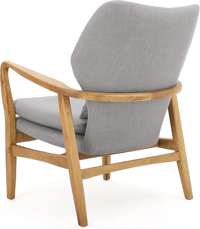 Mid-Century Accent Chairs Modern Upholstered Living Room Chair Cozy Armchair Button Tufted Back and Wood Legs for Bedroom/Office/Cafe/Living Room (Grey)
