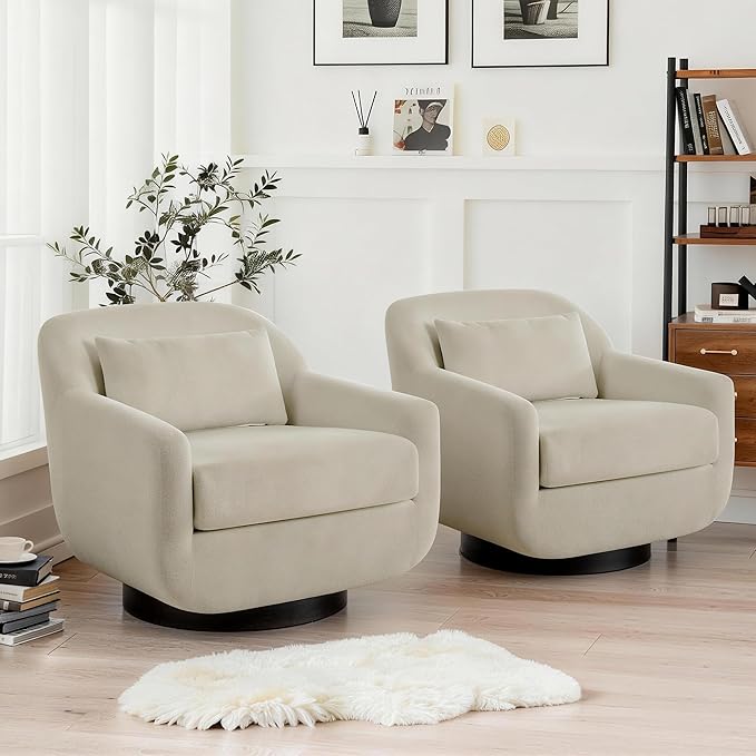 Swivel Barrel Accent Chair Comfy Modern Upholstered Round Reading Arm Chair for Living Room Bedroom (Light Sand Set of 1)