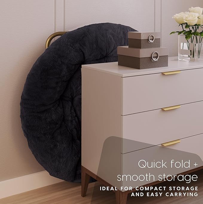 Milliard Saucer Chair For Adults Teens &amp Kids Navy Blue Faux Fur XL Circle Chair for Bedroom Dorm &amp Gaming Foldable Comfy Accent Seat for Small Spaces Folding Moon / Mushroom / Round Sty