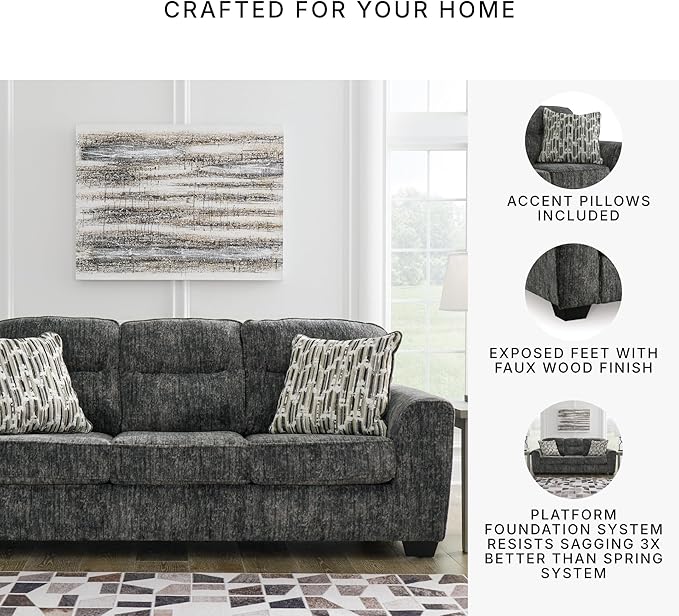 Signature Design by Ashley Lonoke Modern Sofa with 2 Accent Pillows Gray