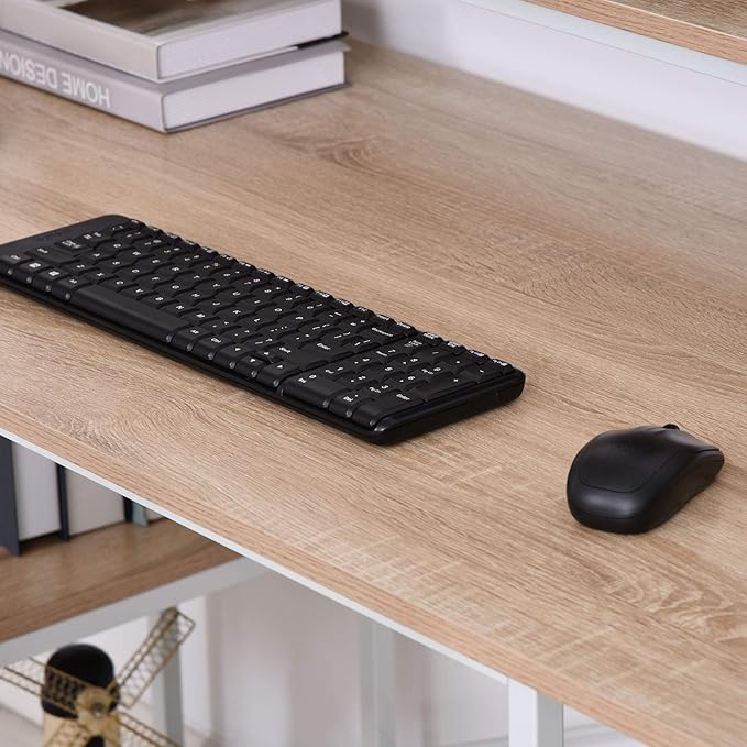 55 Inch Home Office Computer Desk Study Writing Workstation with Storage Shelves Elevated Monitor Shelf CPU Stand Durable X Shaped Construction Oak Wood Grain