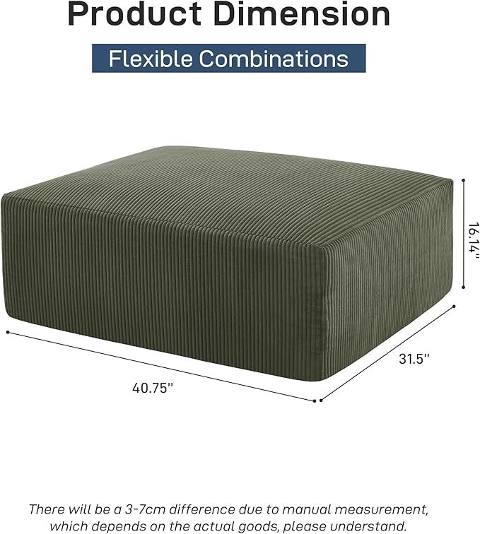 Sectional Sleeper Sofa Couches for Living Room-113'' 3 Seat U-Shaped Lounge Couch-No Assembly Required Modular Corduroy Convertible Full Sponge Compression Sofas for House Big Space(Green)
