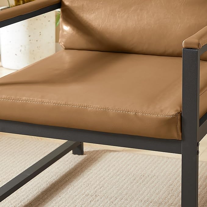 Ball &amp Cast Cloth ArmchairRetro Leisure Accent Chair with Extra Soft Padded &amp CushionMetal Armrests Modern Reading Arm Chair W/Metal Framefor Living Room/Office/Bedroom/StudyCamel