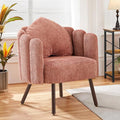 Furniliving Pink Vanity Chair Velvet Accent Chair for Living Room Shell Chairs with Wooden Legs Makeup Chair for Bedroom Armchair Cute Petal Reading Chair with Pillow