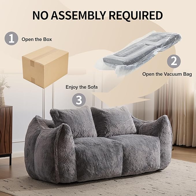 Compressed Sofa Couch in a Box 75” Beige Plush Floor Sofa Couch with Memory Foam for Bedroom Apartment Comfy Upholstered Foam Loveseat with Curved Armrest No Assembly (Grey)
