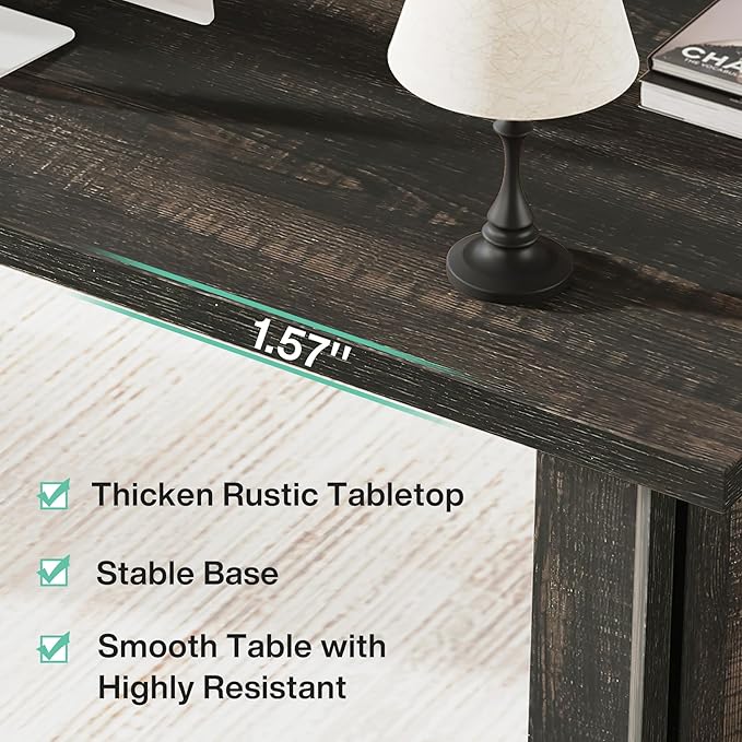 Tribesigns 63-inch Executive Desk Vintage Office Computer Desk with Large Tabletop Farmhouse Wood Writing Conference Table Workstation for Home Office Study Dark Gray