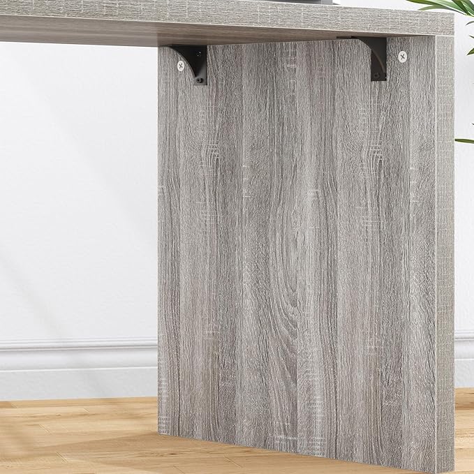 HSH L Shape Desk with Drawers L-Shaped Desk with Storage Cabinet Shelves Home Office Corner Computer Desk for Executive Writing Modern Wood Study PC Table in Bedroom Living Room Grey Oak 55 Inch