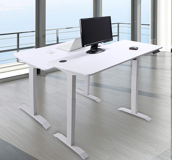 UNICOO Electric Height Adjustable Standing Table Sit Stand Workstation Gaming Desk Motorized Whole-Piece Desk Board 48 * 24 in (KT1001-WW)
