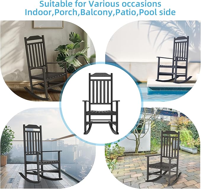 EasyUp Patio Rocking Chair OutdoorSet of 4Weather Resistant Poly Resin Oversized Porch RockerHigh Back Smooth DesignIndoor Outdoor Use