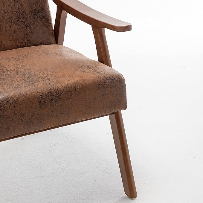 Accent Chair with Microfiber Upholstery and Solid Wood Frame Classic Mid-Century Modern Living Room Furniture for Extra Seating Brown