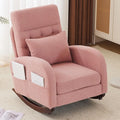 VINGLI Teddy Fleece Low Seat Rocking ChairBoucle Upholstered Nursery Glider Chair with Side PocketsAccent Arm Chair with High BackrestComfy Head RestSolid WoodFor Living Room Bedroom BalconyPink