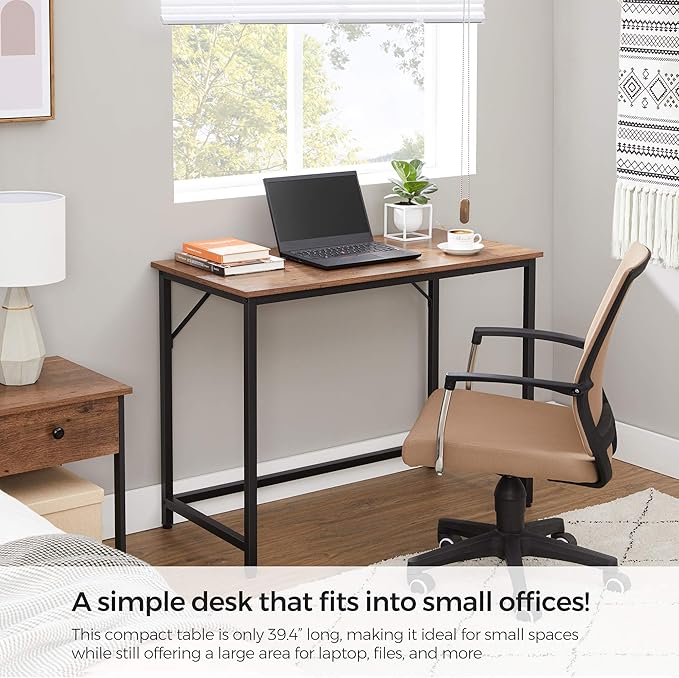 VASAGLE Computer Desk Office Work Desk 39.4 x 19.7 x 29.9 Inches for Study Bedroom Home Office Living Room Hazelnut Brown and Ink Black ULWD041B03