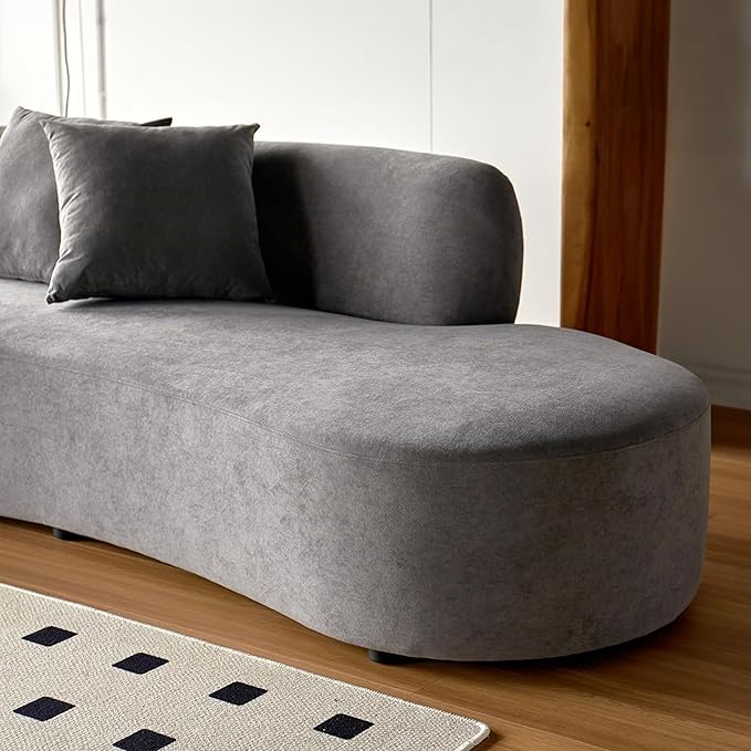 90 Curved Sofa with Throw Pillows 4 Seater Luxury Velvet Couch with Half Moon Design and High-Density Foam Ideal for Modern Living Room Office &amp Apartment Grey
