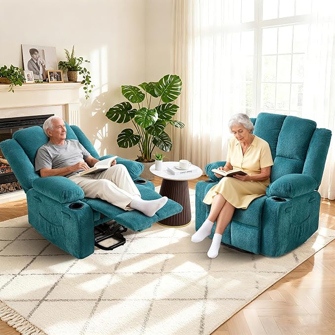 Oversized Power Lift Recliner Chair for Elderly 135° Lay Flat Electric Recliner with Massage &amp Heat Stand Assist Lift Chair with 2 Cup Holders for Living RoomBlue