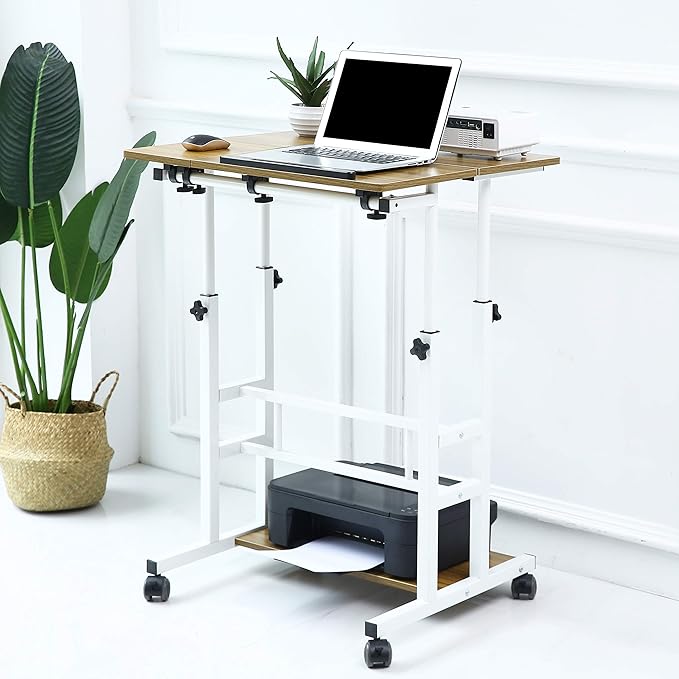 UNICOO Portable Standing Desk on Wheels Height Adjustable Mobile Workstation Versatile for Home Office Rolling Sit to Stand Design Ergonomic - (U101-AO)