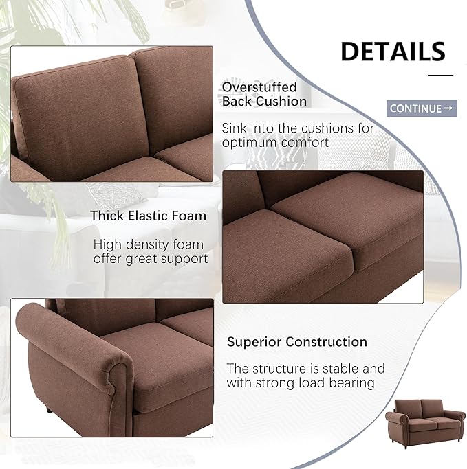 Pull Out Sofa Bed with Twin Size Memory Mattress 57.9 Linen Loveseat Sofa Sleeper Bed 2-in-1 Sleeper Sofa Bed Convertible Sofa for Living Room Small Spaces (Brown 072)