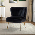 HULALA HOME Velvet Accent Chair Modern Upholstered Cute Side Chair with Gold Metal Legs Armless Wingback Slipper Chair Comfy Living Room Chair for Bedroom Guest Room VanityBlack