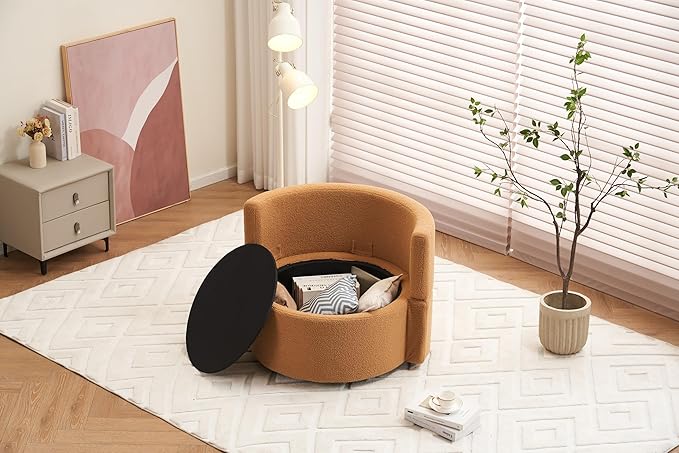 Fabric Swivel and Storage Chair with Back Cushion for Living RoomKhaki