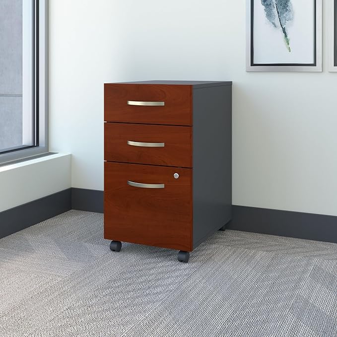 Bush Business Furniture Series C 3 Drawer Rolling File Cabinet in Hansen Cherry Fully Assembled Under Desk Storage with Wheels for Home and Professional Office