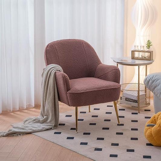 Modern Soft Green Teddy Fabric White Ergonomics Accent Chair Living Room Chair Bedroom Chair Home Chair with Gold Legs and Adjustable Legs Family Room Sofa Armchair Furniture for Indoor Home (Red)