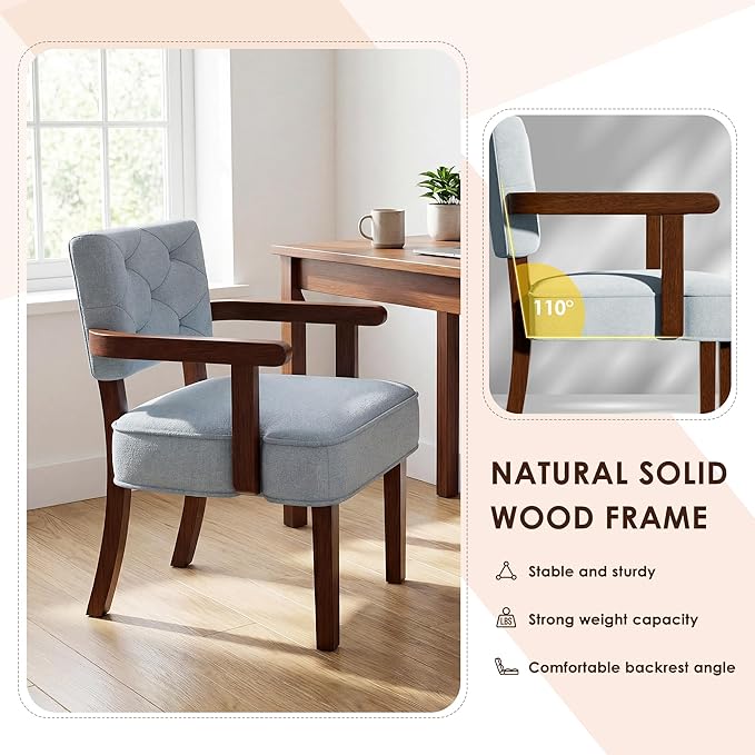 Modern Accent Chairs Set of 2Butacas para SalaMid Century Small Arm ChairUpholstered Wooden Chairs with Arm RestTufted BackrestCushion for OfficeWaiting/Reading/Living Room Light Blue