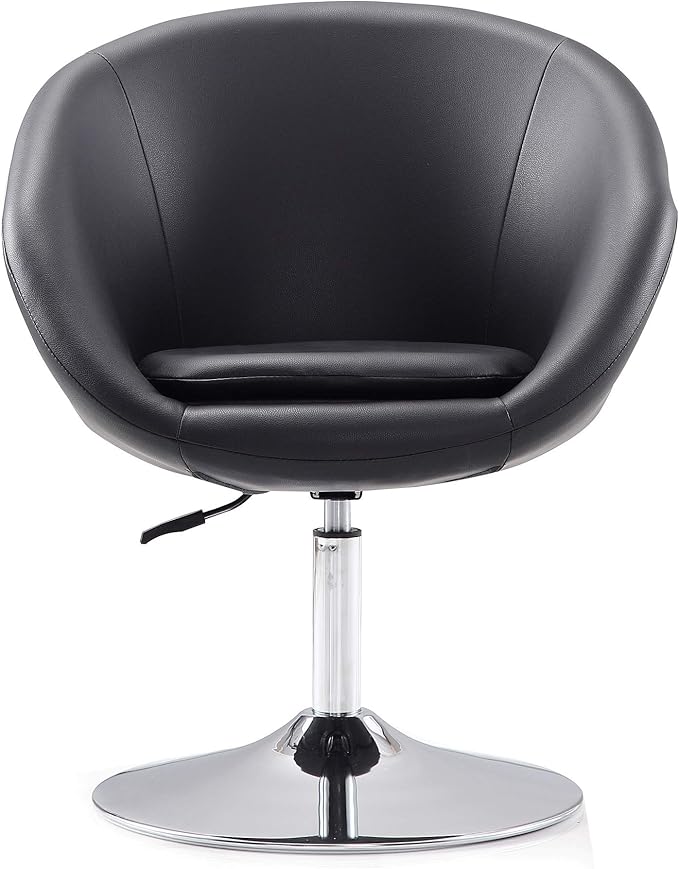 Manhattan Comfort Hopper Adjustable Swivel Accent Chair Set of 2 with 360° Turn Upholstered Seat Polished Chrome Base Modern Bowl Design for Home Office and Living Room Black Faux Leather