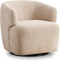 Swivel Accent Chair Chenille Barrel Chair for Living Room Cozy Round Boucle Arm Chair Metal Base for Club Nursery Bedroom Beige