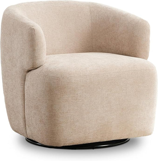 Swivel Accent Chair Chenille Barrel Chair for Living Room Cozy Round Boucle Arm Chair Metal Base for Club Nursery Bedroom Beige