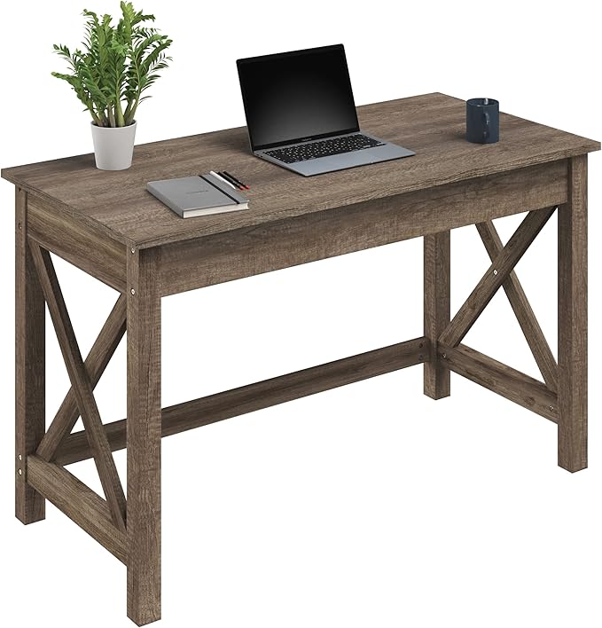 Writing Desk - Work Desk with X-Pattern Legs - for Office Bedroom Computer or Craft Table - Home Office Desks by Lavish Home (Tan Wood Finish)