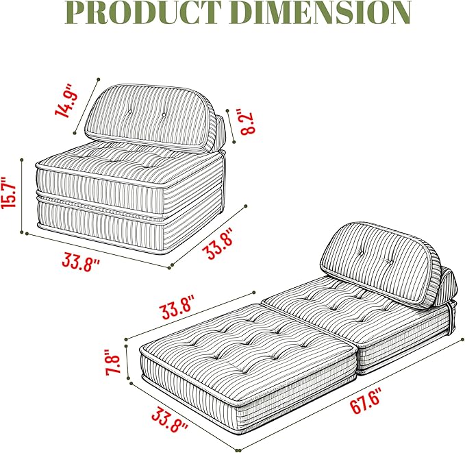 Foldable Sofa Bed in A BoxPortbale Compressed Chair BedCorduroy Convertible Twin Sleeper ChairFull Foam Fold Out Chaise Lounge for Living RoomBedroomApartment (Camel)