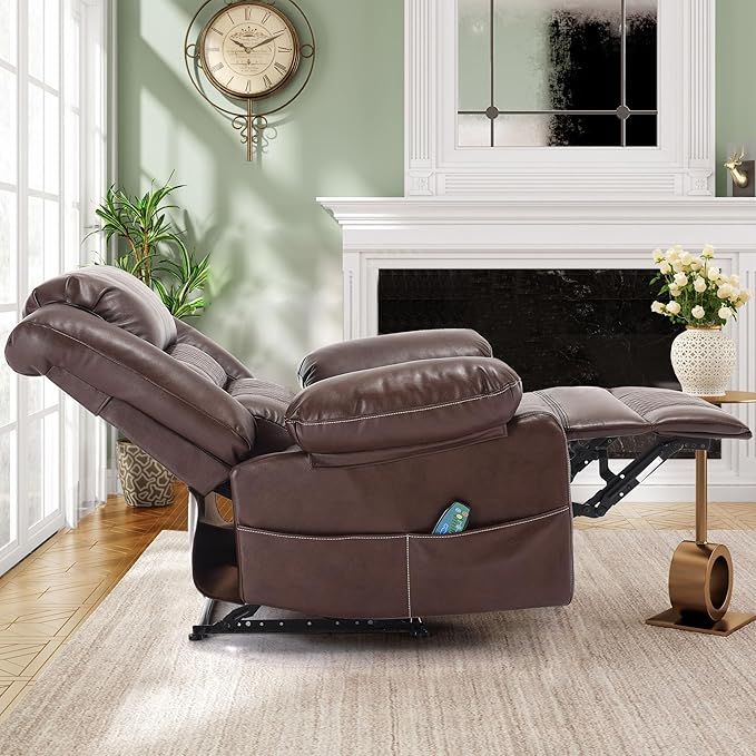 Massage Chair Recliner with HeatComfotable Lazy Boy Recliner Chair with 2 Side PocketsManual Recliners Chairs for AdultsOversized Recliners Chairs for Big and Tall ManHeavy DutyPU Leather