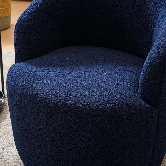 Swivel Barrel Chair with Foam FilledSwivel Accent ChairComfy Backrest Teddy Round Swivel Chair for Living Room (Dark Blue)