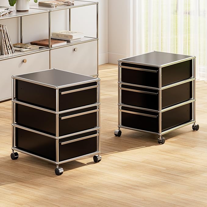 Steel Mobile File Cabinet for Office &amp Home with 360° Silent Wheels Smooth Drawer Slides Large Capacity Waterproof and Rust-Proof Stylish &amp Durable Storage Cabinet (3 Drawer Black)