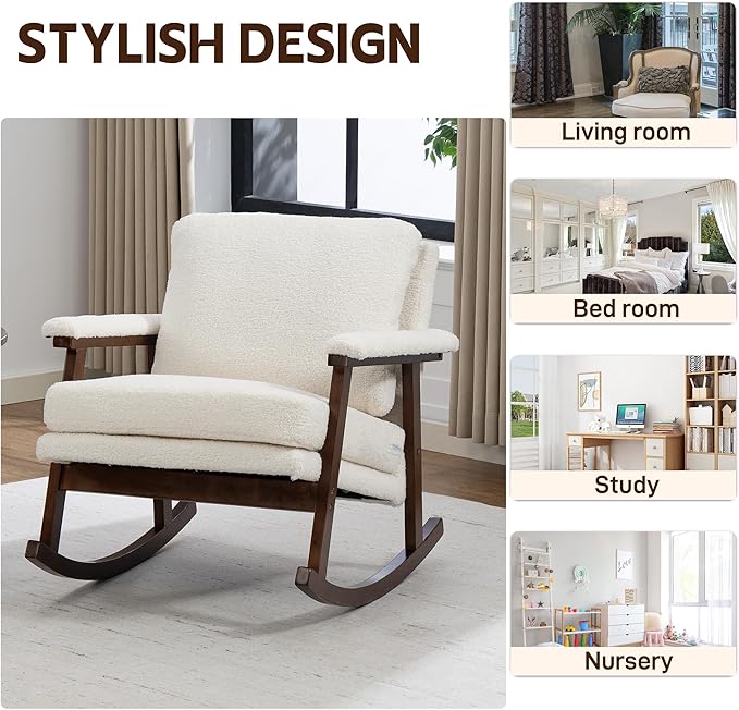 WakZero Accent Chair Comfy Rocking Nursery Armchair Glider Rocker Mid Century Modern Accent Chairs Upholstered for Living Room/Bedroom