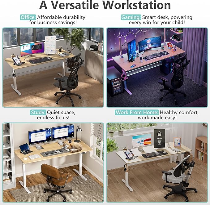Electric Standing Desk Height Adjustable Desk 63 inch 4 Memory Height Ergonomic Sit Stand up Desk for Home Office Oak 2 Split Boards