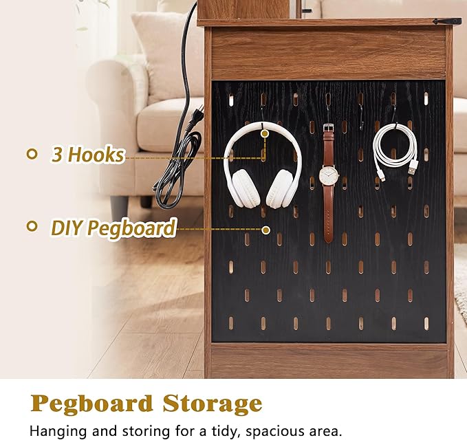 55 Farmhouse Executive DeskHome Office Desk with Power OutletsTable Layer Shelf and Storage CabinetComputer Desk with Pegboard and DrawersWood Desk for Work Study Writing (Brown-2)