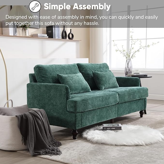 JOYBASE 70 inch Loveseat Sofa Mid-Century Modern Love Seat Couch with Wood Legs Upholstered Comfy Sofa for Living Room Apartment Office Bedroom (Emerald Chenille)
