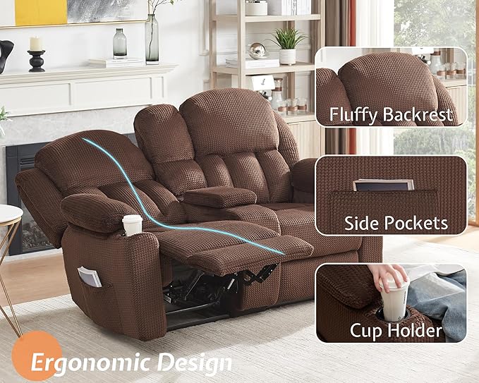 Jocisland Recliner Couch Reclining Sofa with Cup Holders 3 Seater Reclining Couch with Dual Wingback Comfy Recliner Sofas for Living Room(Brown)