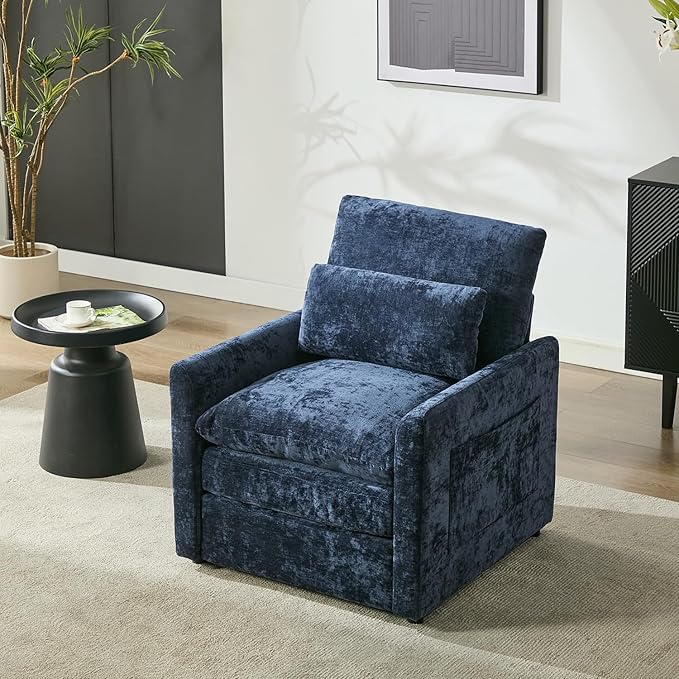 Tbfit Living Room Arm Chair Set 2-Pack Modern Accent Chairs Cloud Single Sofa Spring Seat Cushion Comfy Lumber Pillow Soft Upholstered Furniture for Home Apartment Blue