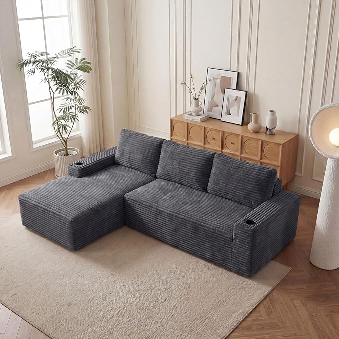 104 L Shaped Modular Sectional Sofa Cloud Sectional Couch with Deep Seats Built-in Cup Holders &amp Side Pockets Upholstered Boneless Modern Modular Sofa Couch with Chaise for Living Room Bedroom