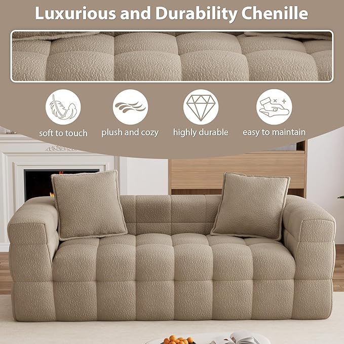 68.7 Loveseat Boneless CouchComfy Cloud Sectional Sofa with Deep SeatModern Upholstered Chenille Love Seat Sofa Small Couches for Living Room No Assembly Required Tufted Sofas Light Brown