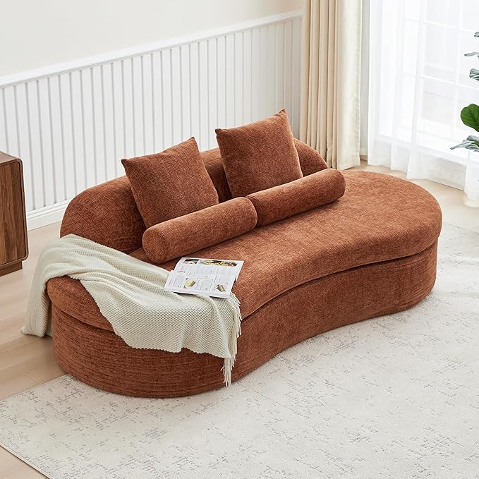 AVZEAR 78 Curved Loveseat Sofa Chenille Upholstered 2 Seater Couch for Living Room No Assembly Modern Love Seat Cloud Sofa with 2 Bolster Pillows &amp 2 Square Pillows High-Density Foam Orange
