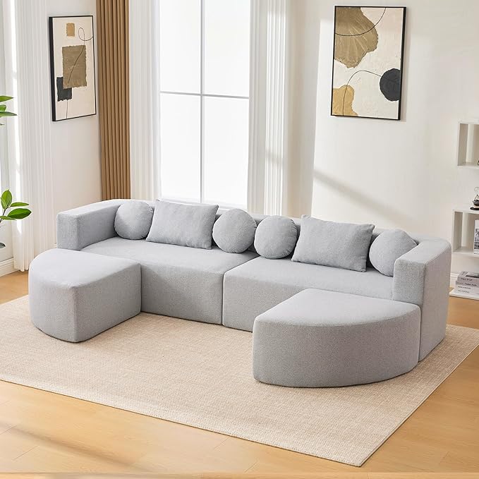 Boneless Couch Modular Sectional Sofa 114.9 Free-Combined Sofa Couch Sofa Bed Compression Sofa with Deep Seating and Curved Design for Living Room (Grey#20)