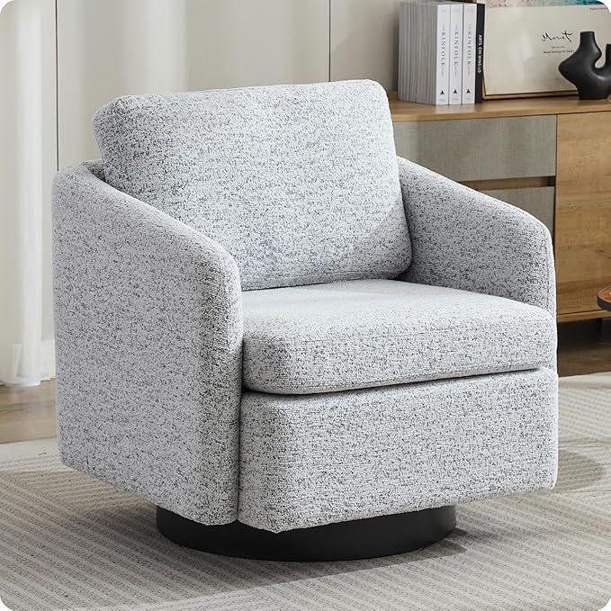 Moden Swivel Accent Chair 360 Degree Round Swivel Barrel Chair with Pillow Upholstered Comfy Barrel Armchair Single Club Sofa Chair for Living Room Bedroom Reading Room (Grey)